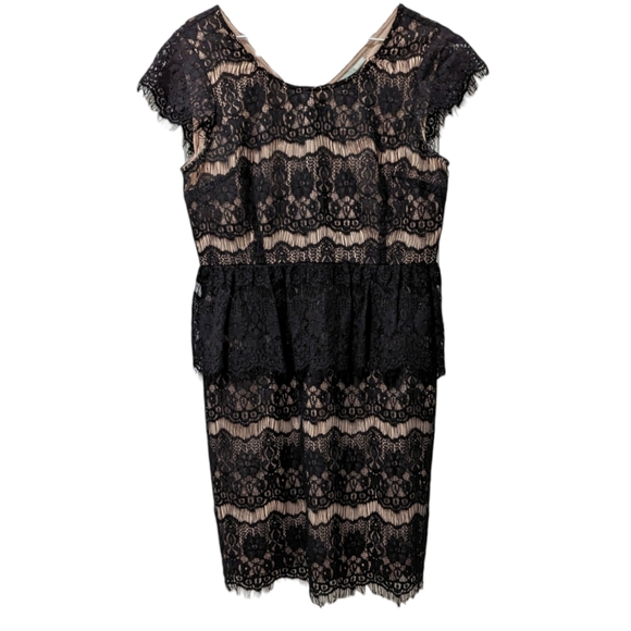 Maeve Anthropologie Elsa Lace Black Floral Peplum Dress medium - Picture 2 of 6